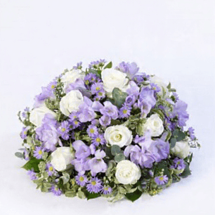 Cojin Floral Redondo lila Y Blanco.