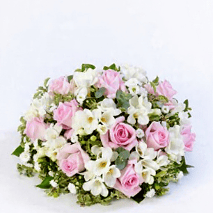 Cojin Floral Redondo Rosado Y Blanco.