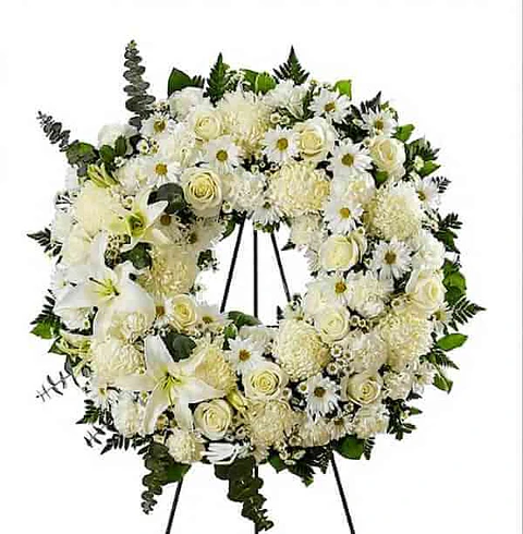 Corona Fúnebre Paz Eterna Premium - Flores Blancas 75cm