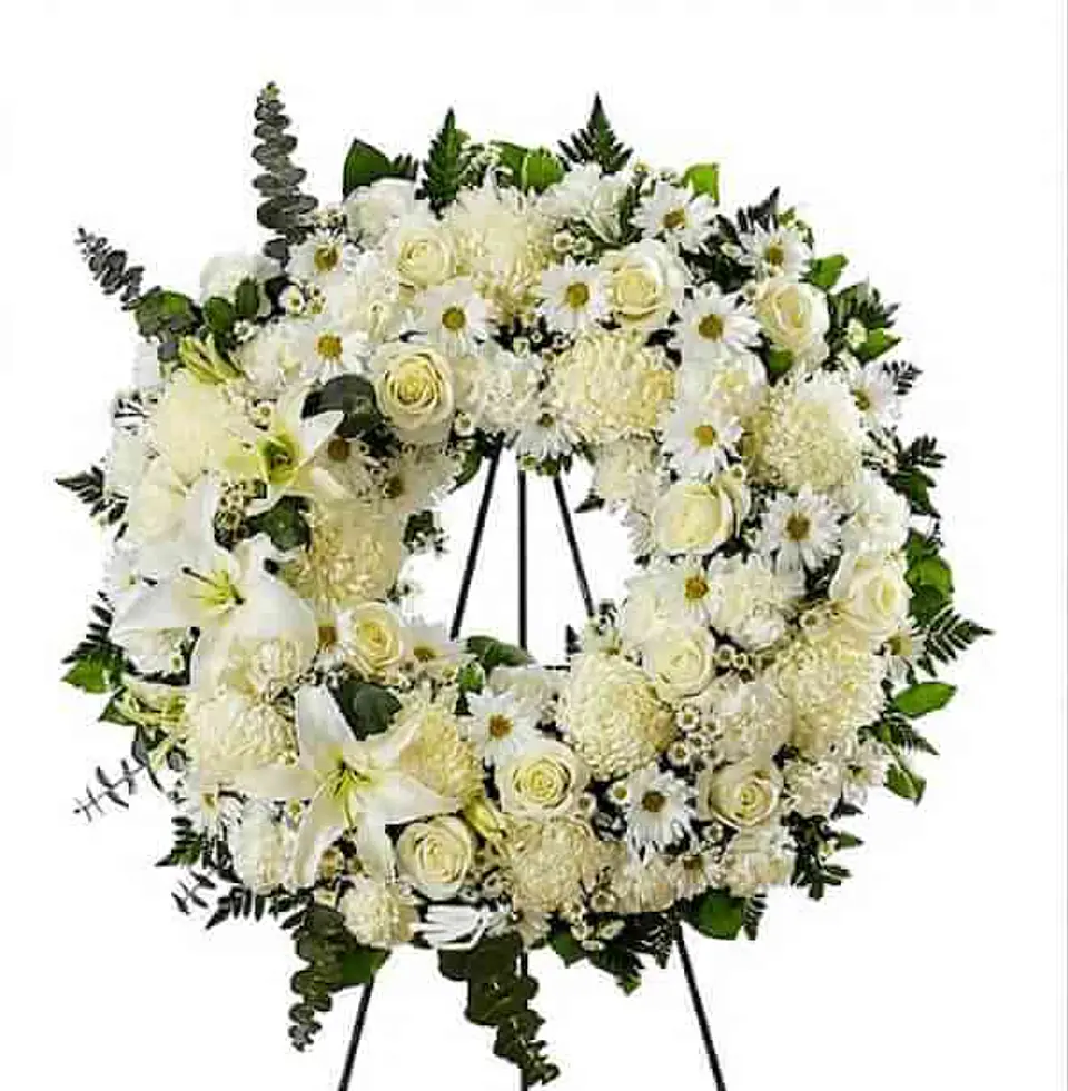 Corona Fúnebre Paz Eterna Premium - Flores Blancas 75cm 1