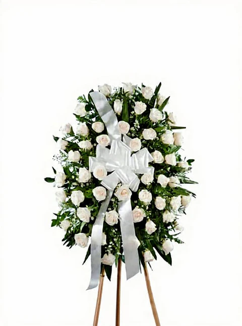 Corona de 75 Rosas Blancas Premium 90cm - Máximo Respeto