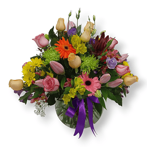 Arreglo Mixto de Rosas y Flores Variadas en Florero