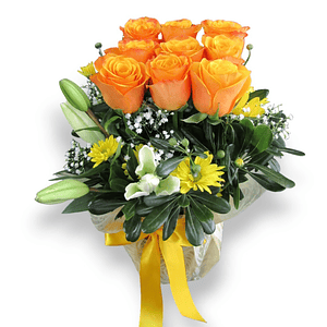 Maceta Cubo con Rosas Anaranjadas