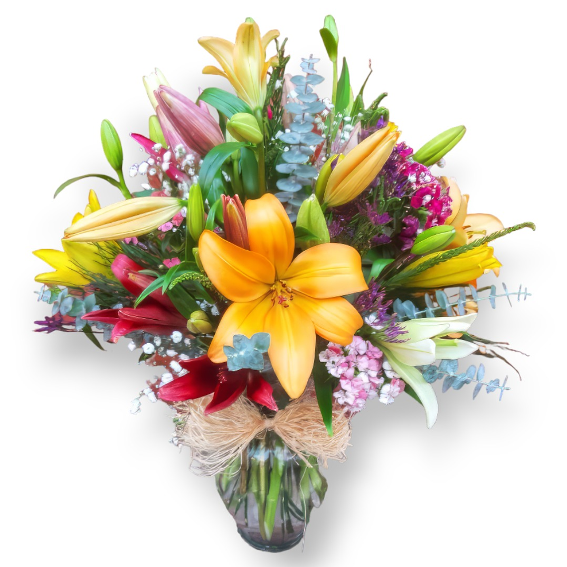 Florero con Lirios y Flores Variadas con colores Vivos  1