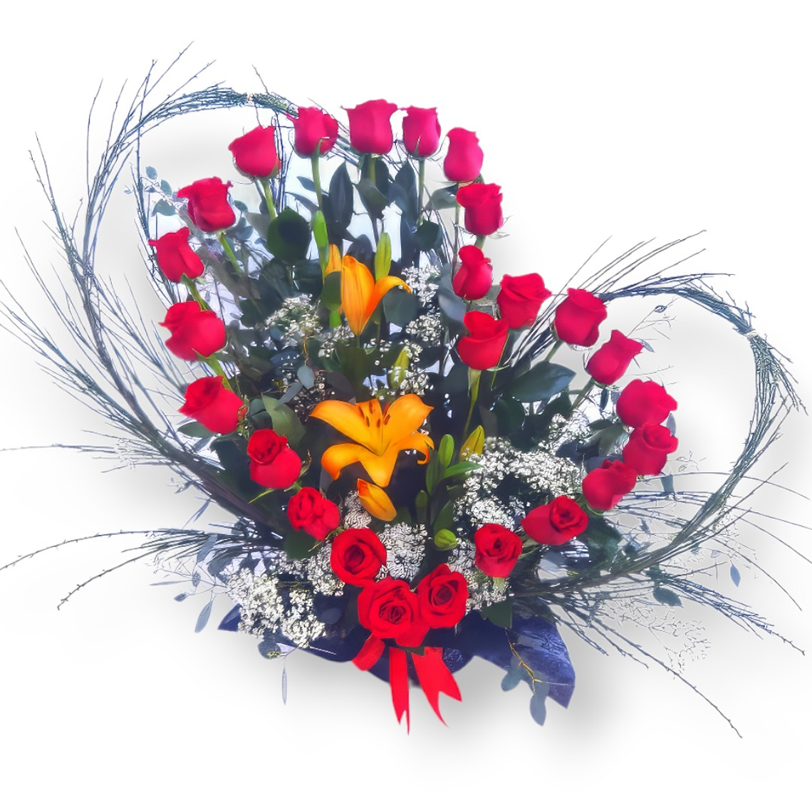 Corazón de Rosas Rojas y Lirios Naranjas | Regalo de Amor 1