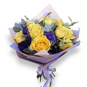 Ramo de Rosas Amarillas y Lisianthus Morado