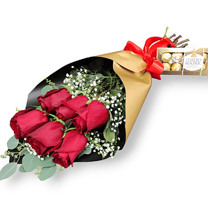 Promoción Exclusiva: Ramo 6 Rosas Rojas + Ferrero Rocher
