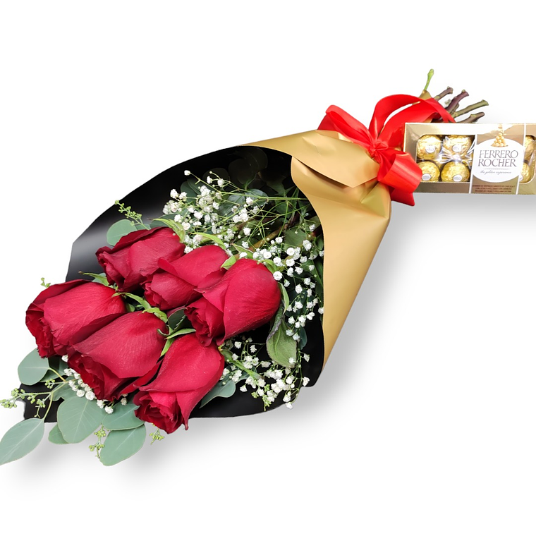Promoción Exclusiva: Ramo 6 Rosas Rojas + Ferrero Rocher 1