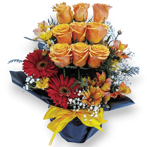 Arreglo de Rosas Durazno y Gerberas Rojas