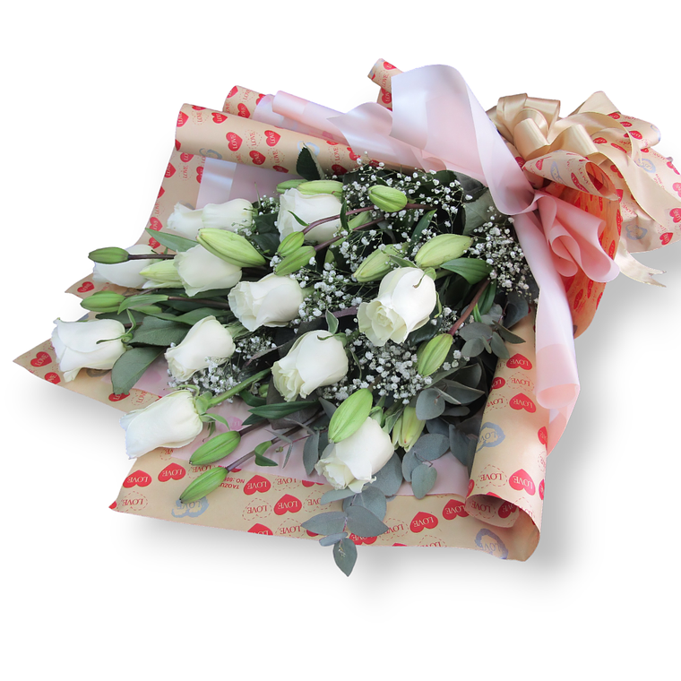 Ramo de Rosas Blancas y Lirios – Amor Puro 1