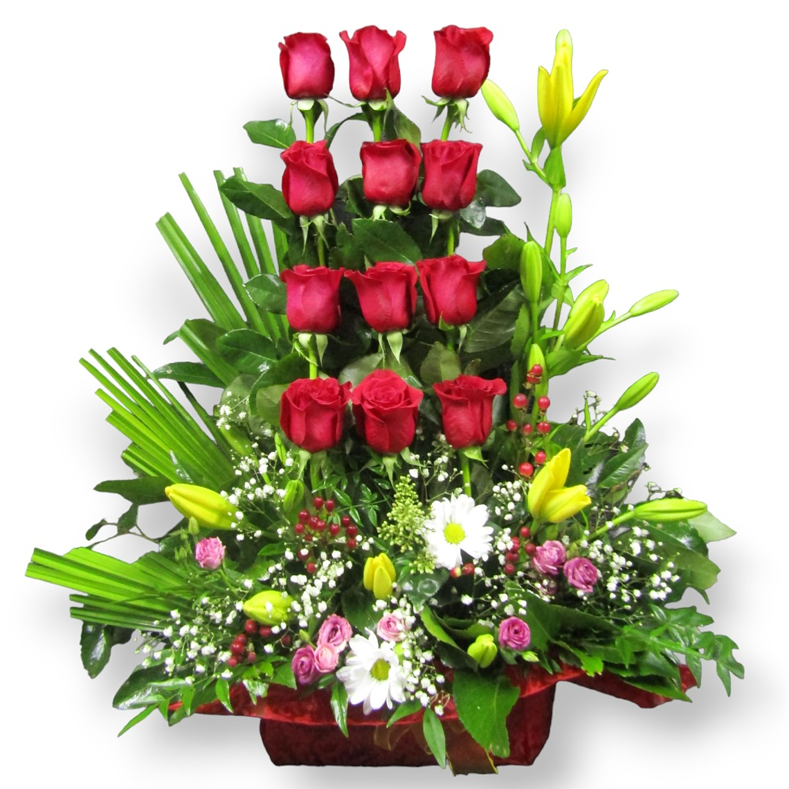 Arreglo de Rosas Rojas y Lirios Amarillos 1