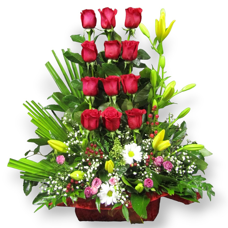 Arreglo de Rosas Rojas y Lirios Amarillos 1