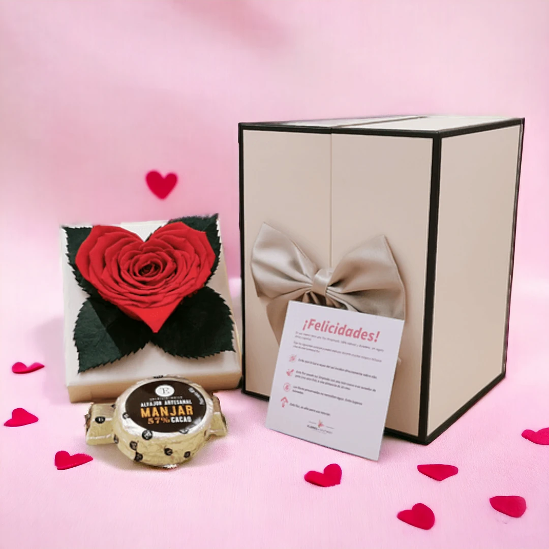 Box con Rosa Eterna Corazón y Bombones 