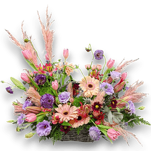 Canasta Coquette de Flores Variadas y Tulipanes