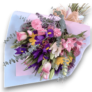 ✨ Segundo Ramo Más Vendido: Rosas Rosadas, Iris y Lirios