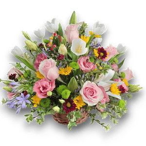 Cesta de Flores Mixtas Premium: Tulipanes, Rosas, Lirios y más 