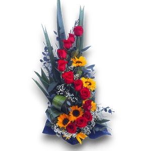 Arreglo de Rosas Rojas y Girasoles 