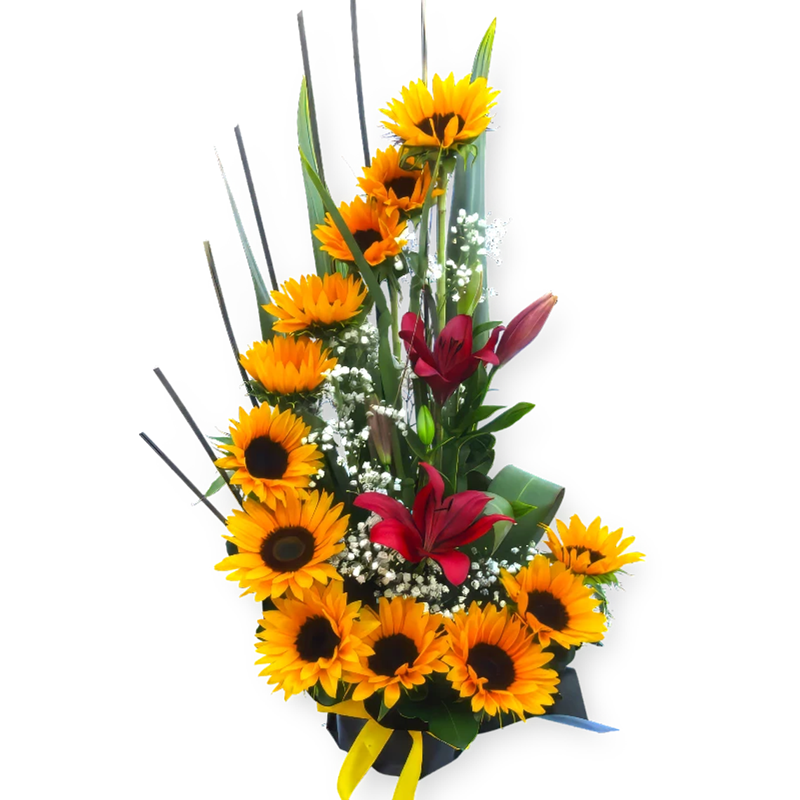 Arreglo Floral de Girasoles y Lirios Rojos 1