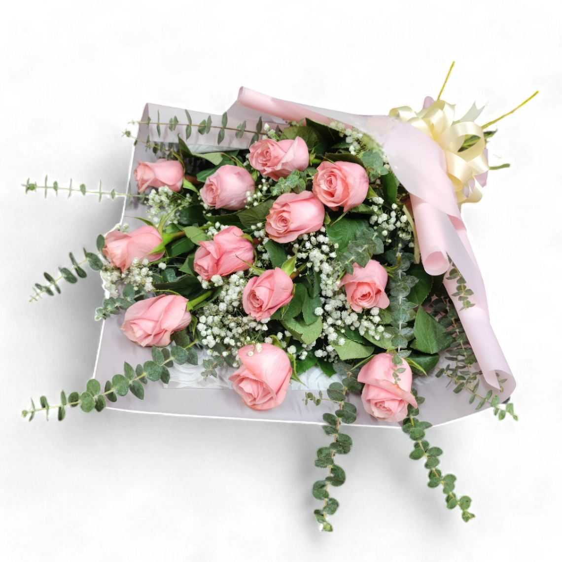 Ramo de 12 Rosas Rosadas Frescas – Ternura y Afecto 1