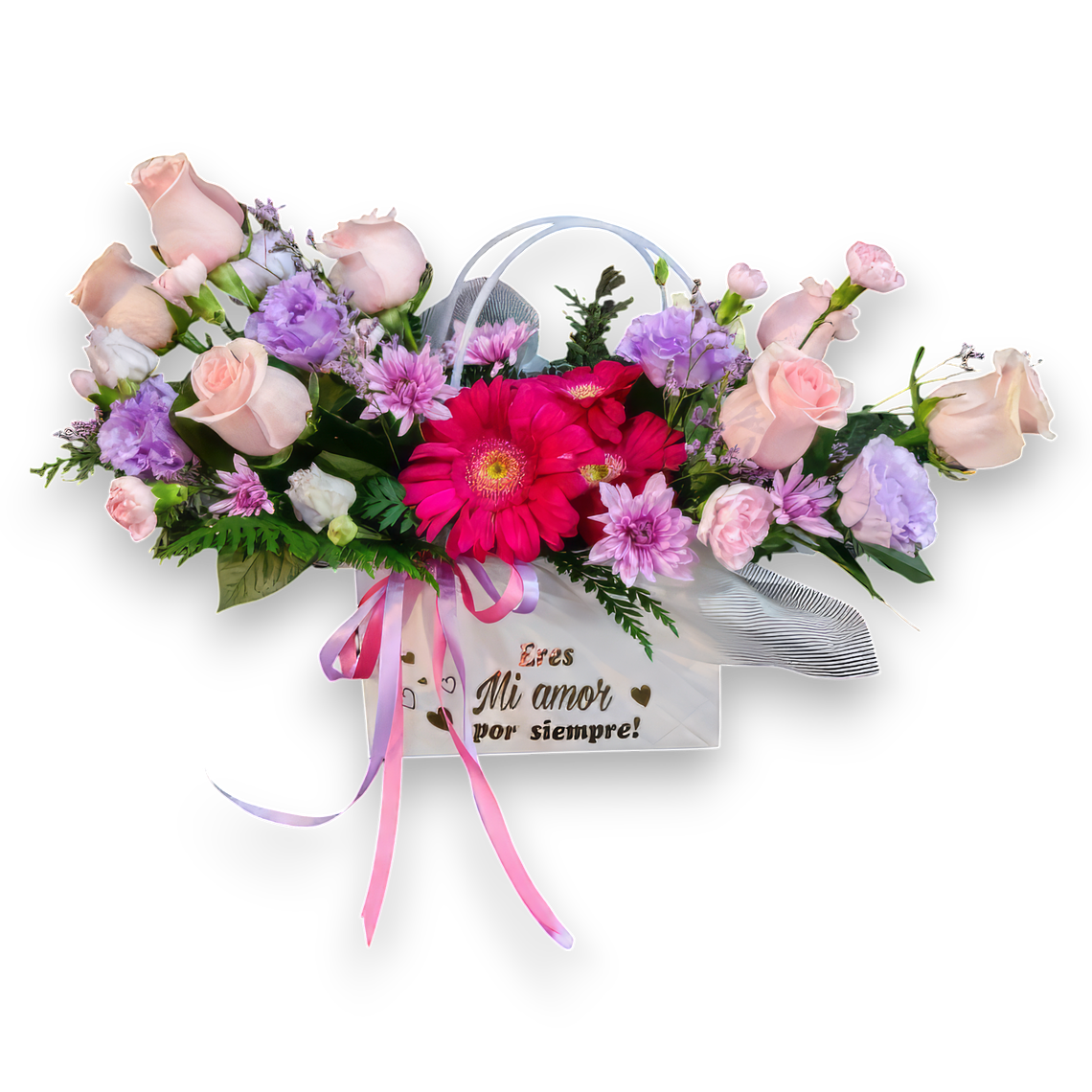 Cartera Floral 'Eres Mi Amor' | Rosas Rosadas y Gerberas 1