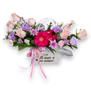 Cartera Floral 'Eres Mi Amor' | Rosas Rosadas y Gerberas