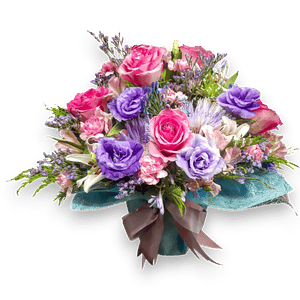 Arreglo de Rosas Rosadas y Lisianthus Morados
