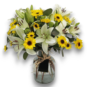 Florero de Liliums y Margaritas Amarillas