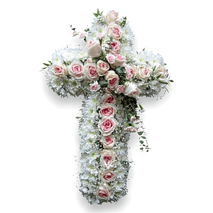 Cruz Floral Rosada – Arreglo de Condolencias Elegante
