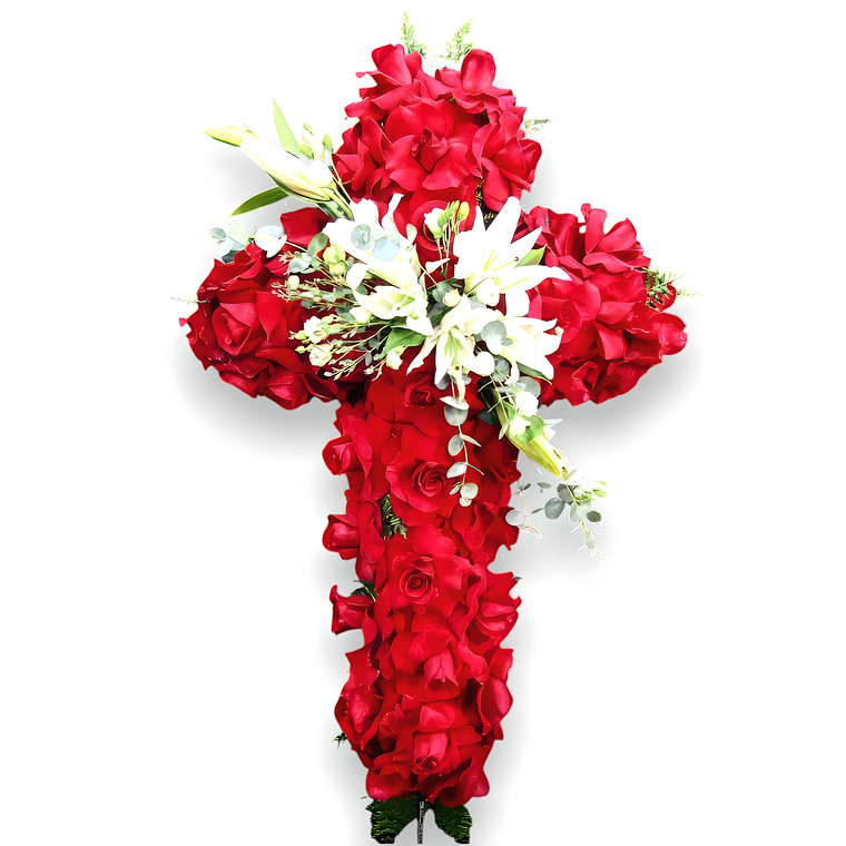 Cruz de Condolencias Roja – Liliums y Rosas 1