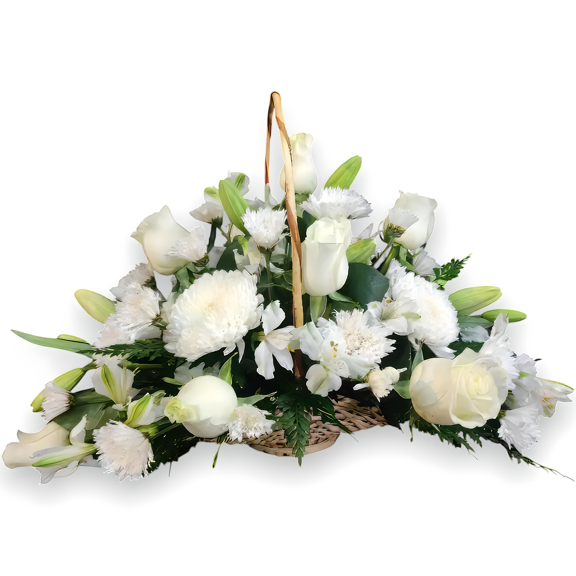 Canasta Condolencias Rosas y Lirios Blancos 1