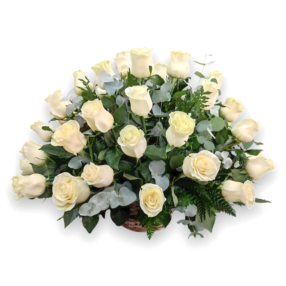 Cesta de Condolencias 50 Rosas Blancas - Respeto Eterno 1