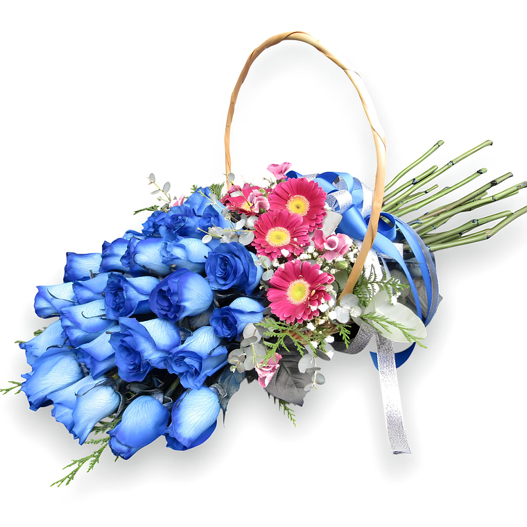 Canasta Condolencias Rosas Azules Tendidas 1