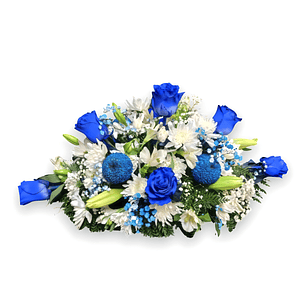 Cojín mediano de condolencias azul y blanco