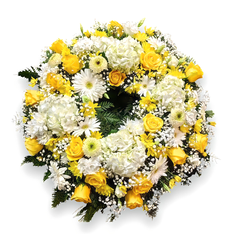 Corona de Condolencias Blanco y Amarillo 1