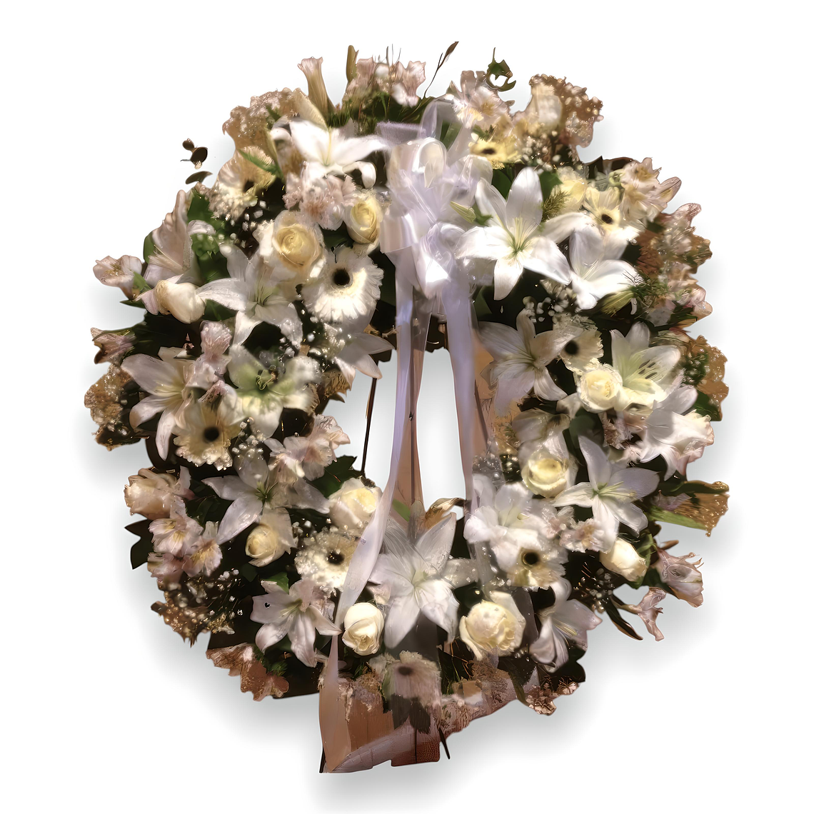 Corona Blanca Rosas, Liliums y Gerberas 1