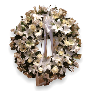 Corona Blanca Rosas, Liliums y Gerberas