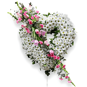 Corazón de Condolencias Crisantemos y Rosas