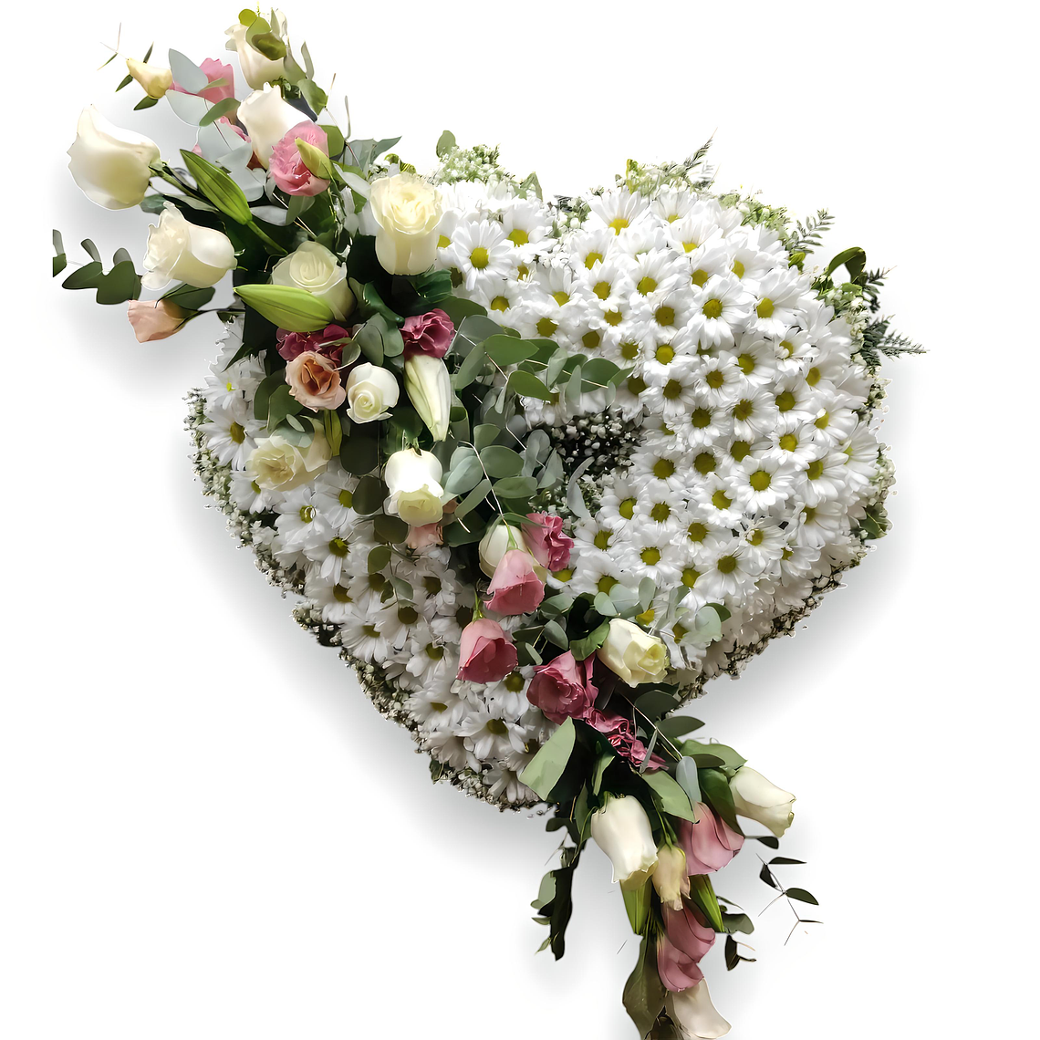 Corazón Premium Blanco – Condolencias Rosas y Liliums 1