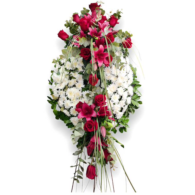 Corona Condolencias 2 Cuerpos – Rosas Rojas y Liliums 1