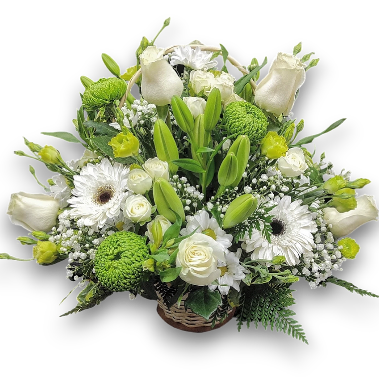 Cesta de Flores Blancas y Verdes  1