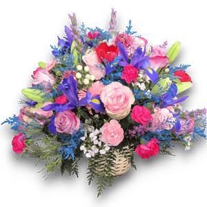 Cesta de Flores con Rosas e Iris 