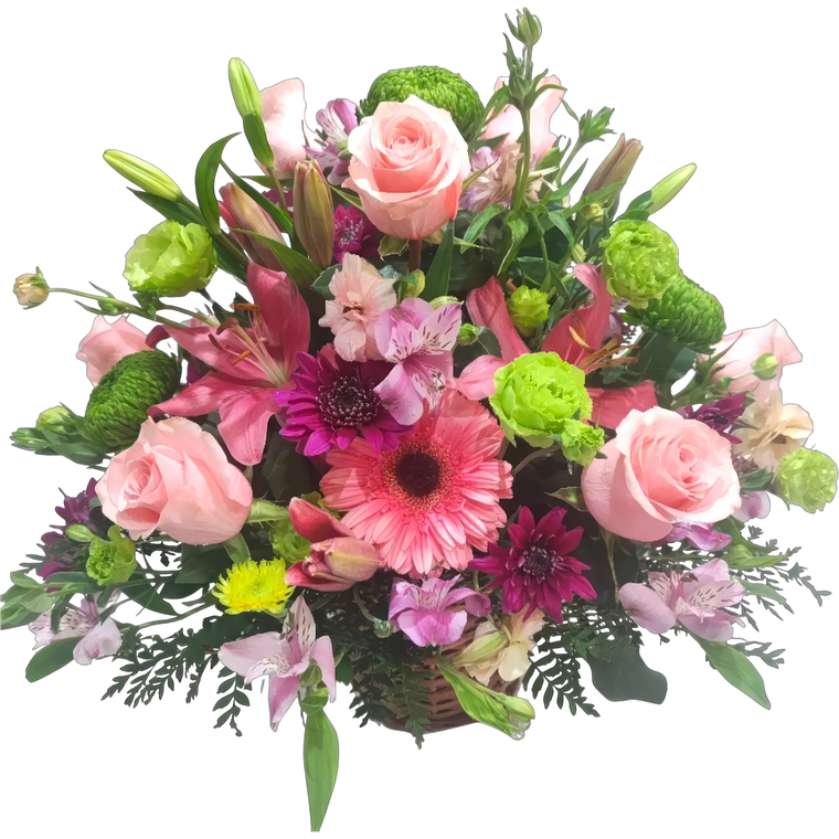 Cesta de Rosas Rosadas y Lirios – Arreglo Floral Fresco 1