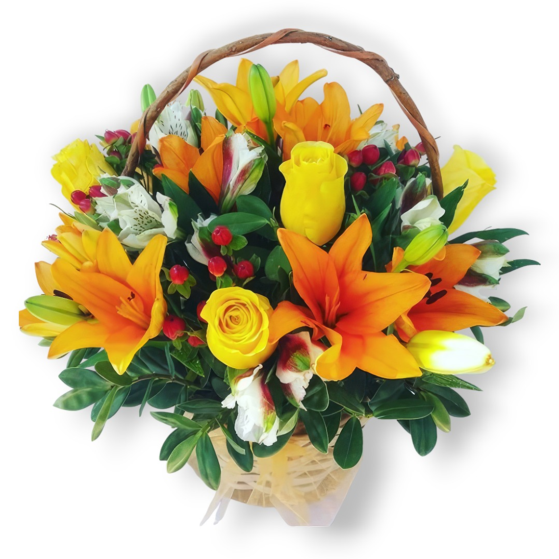 Cesta de Flores Naranja - Atardecer Vibrante 1