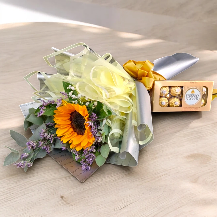 Ramo de 1 Girasol y Ferrero Rocher – Alegría y Dulzura 1