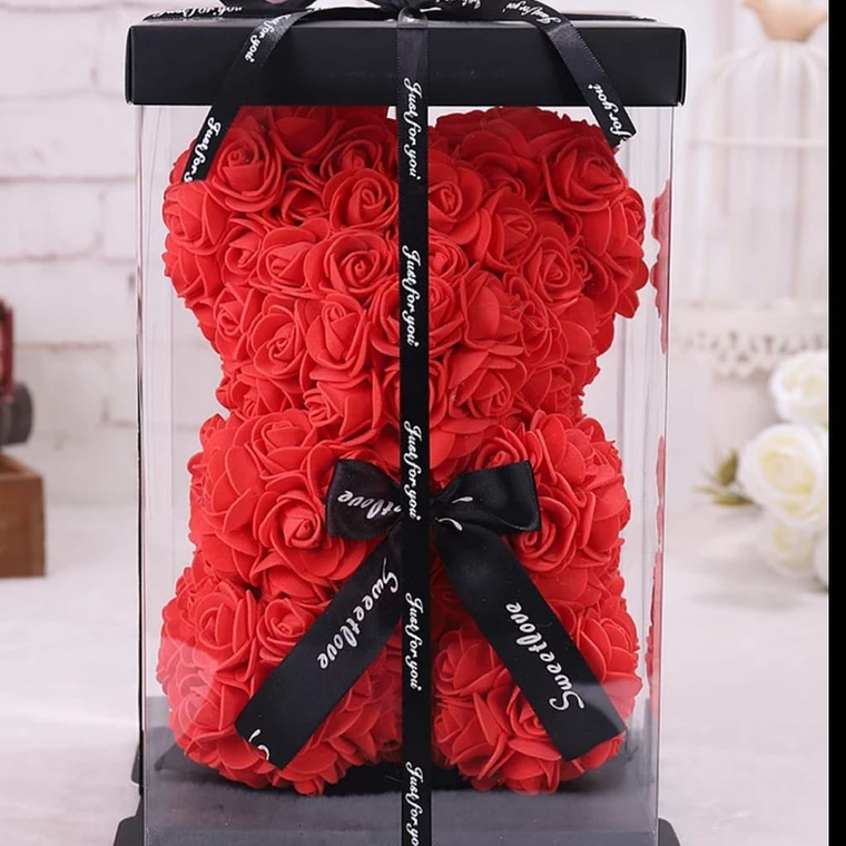 Teddy Rojo con Rosas Artificiales 2
