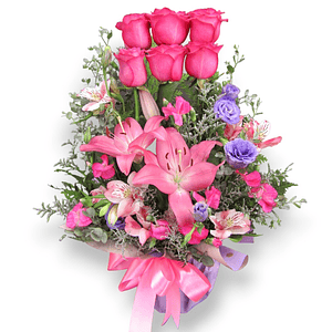 Arreglo de Rosas Rosadas, Lirios y Lisianthus