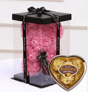 Teddy de Rosas Rosadas + Bombones