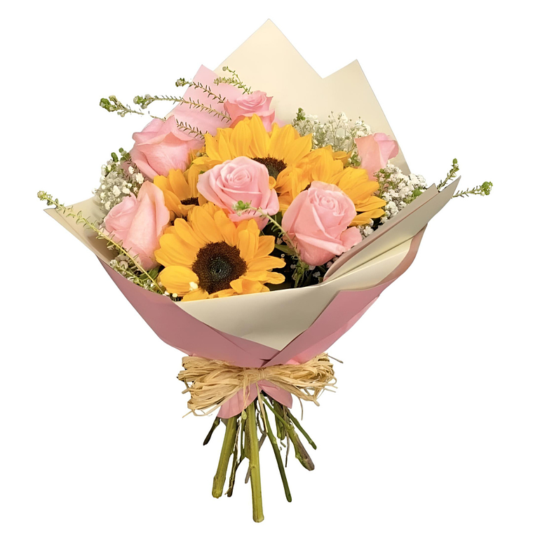 Dúo Radiante: Ramo de 6 Rosas y Girasoles Seleccionados 1