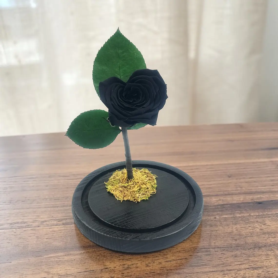 Rosa Eterna Negra en Forma de Corazón – Elegancia y Misterio en Cúpula 1
