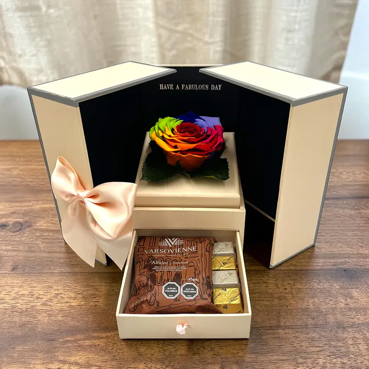 Rosa Eterna Multicolor – Incluye Chocolates y Foto  1